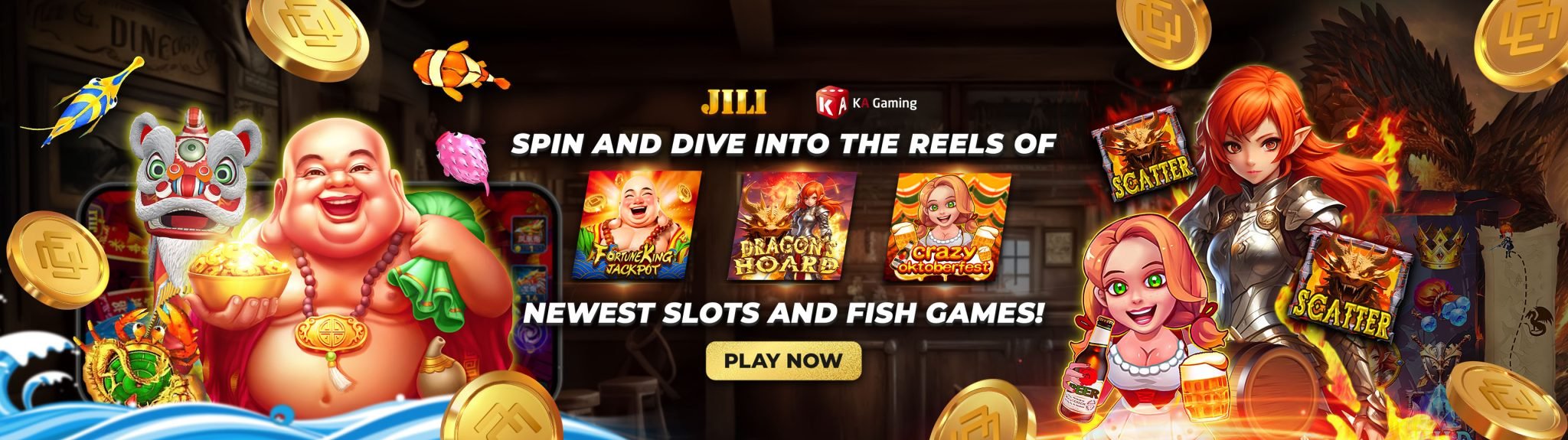 Responsible gaming reminder beside colorful online slot symbols